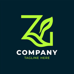 ZL letter green leaf logo design