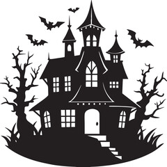  Halloween hunted house silhouette vector icon illustration