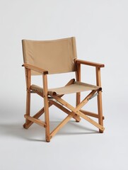 Light beige canvas folding chair with wooden frame