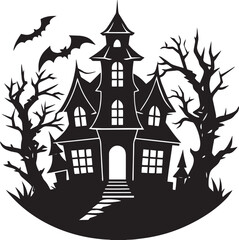  Halloween hunted house silhouette vector icon illustration