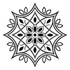 Elegant Floral Mandala Vector in Black and White - Symmetrical Design for Coloring Books and Decorative Art Projects.                                 