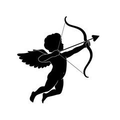 Fototapeta premium Solid 3D Cupid Silhouette Aiming an Arrow - Black