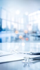 Stethoscope resting in a modern medical office