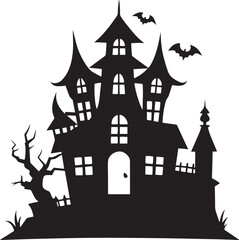  Halloween hunted house silhouette vector icon illustration