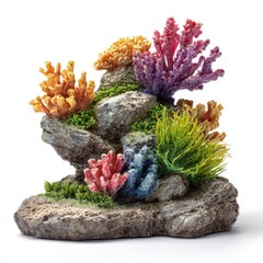 Colorful coral and rock arrangement for aquarium