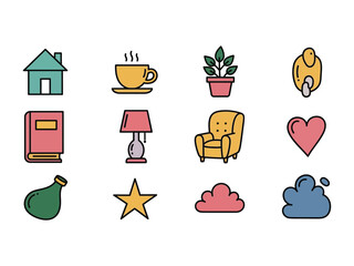 Illustrated Icon Set: A vibrant assortment of illustrated icons, each representing a unique element of everyday life, meticulously crafted with clean lines and playful colors.