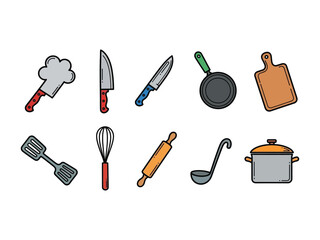 Kitchen Utensils Illustration: A colorful illustration showcases essential kitchen tools, ready for culinary adventures and delicious creations.
