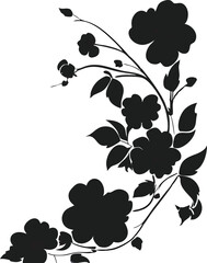A seamless vector pattern of black and white floral branches and leaves provides a nature-inspired background decoration