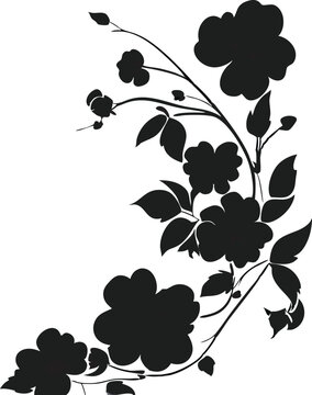 A seamless vector pattern of black and white floral branches and leaves provides a nature-inspired background decoration