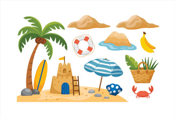Summer beach set. summer vector design svg bundle. tropical summer vacation elements