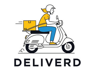Delivery Woman on Scooter: A dynamic illustration of a woman expertly navigating a classic scooter, delivering a package with speed and efficiency, showcasing the essence of swift delivery services.