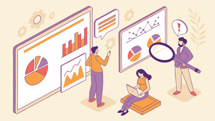 Business Team Analyzing Data Charts and Graphs with Magnifying Glass.