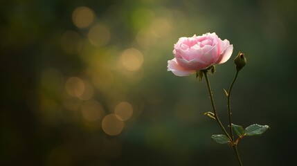 Obraz premium Delicate pink rose in soft sunlight.