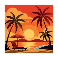 Beach Sunset with Palm Trees