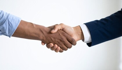 handshake isolated on white background, Handshake between two businesspeople overlaid with digital network connections symbolizing partnership