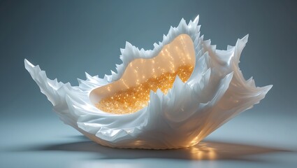 Intricate bioluminescent crystalline structure with glowing inner core and delicate translucent petals