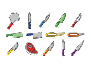 Culinary Arsenal: A collection of diverse knives are artfully arranged, each showcasing its unique blade and purpose. The image captures the essence of culinary precision and art.