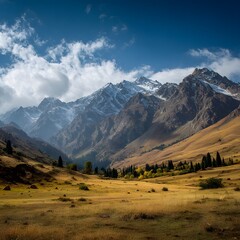 Snow-Capped Mountains and Golden Valley