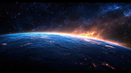 Fototapeta premium Burning Earth's Horizon in Space