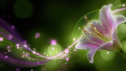 Delicate pink lily, swirling abstract background