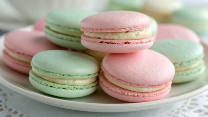 Obraz premium Colorful Macarons on a Decorative Plate with Delicate Background