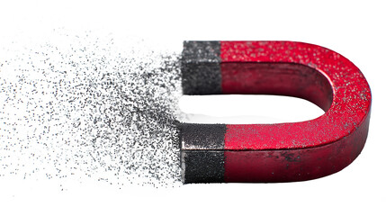  Horseshoe Magnet Attracting Iron Filings Isolated on Transparent Background