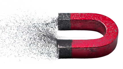  Horseshoe Magnet Attracting Iron Filings Isolated on Transparent Background