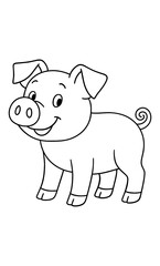 Naklejka premium Happy cartoon pig outline drawing for kids coloring activity