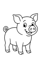 Obraz premium Adorable smiling pig cartoon outline for coloring pages and kids' activities