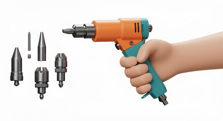 Power drill illustration with accessories