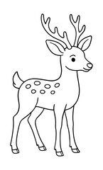 Fototapeta premium Cute deer outline drawing with antlers and spots for coloring pages