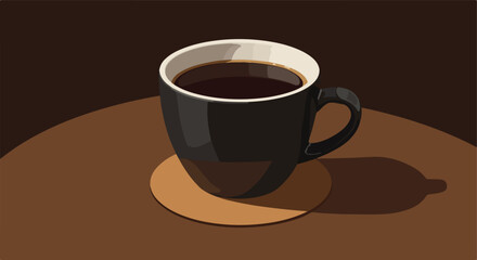 Obraz premium Graphic style mug of coffee on a brown coaster, sitting on a brown surface