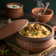 dum handi mutton biryani or gosht picture