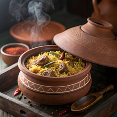 dum handi mutton biryani or gosht picture