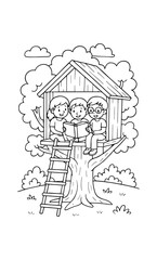 Naklejka premium Fun treehouse adventure: kids enjoying outdoor play in nature