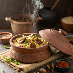 dum handi mutton biryani or gosht picture