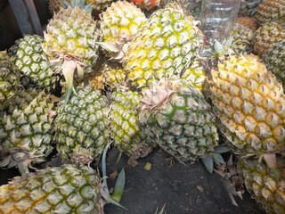 pineapple on market top view