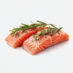 Two salmon fillets, fresh and seasoned, with sprigs of rosemary