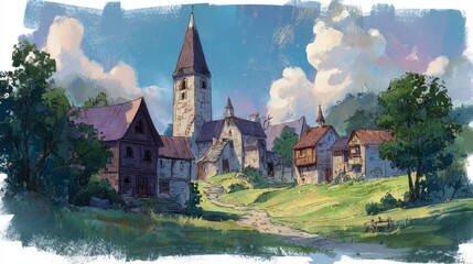 Obraz premium Quaint village illustration