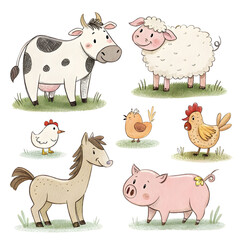 hand drawn farm animal collection