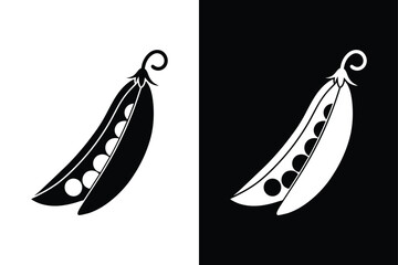 Fresh Pea Pod Silhouette. Snow Pea Icon Illustration on White or Black Background