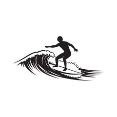 Silhouette of a surfer riding a large ocean wave