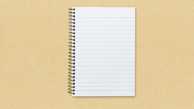 Spiral notebook page tear animation on fabric background