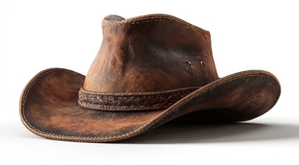 Worn leather cowboy hat