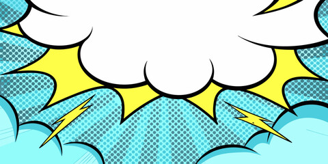 Retro comic book explosion with halftone dots and lightning bolts