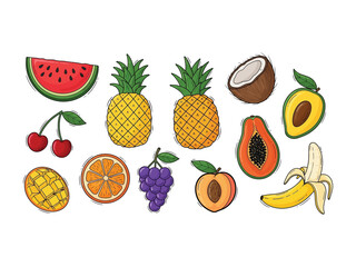 Tropical fruits collection: A colorful ensemble of fresh and exotic tropical fruits arranged artfully. Celebrate the vibrancy and health, perfect for culinary themes and food-related designs.