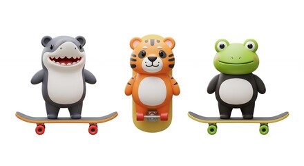 Obraz premium Cute animal figures on skateboards