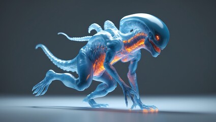 Ethereal blue alien creature with glowing orange internal organs