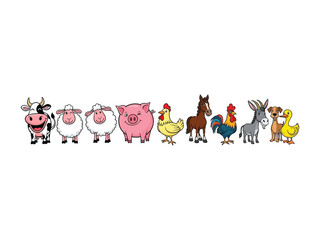 Cartoon Farm Animals: A vibrant cartoon arrangement of diverse farm animals, offering a joyful depiction of rural life with cheerful and colorful illustrations.
