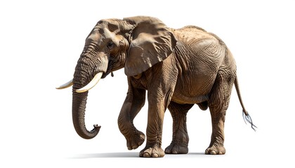 Large African elephant, full body, isolated on white